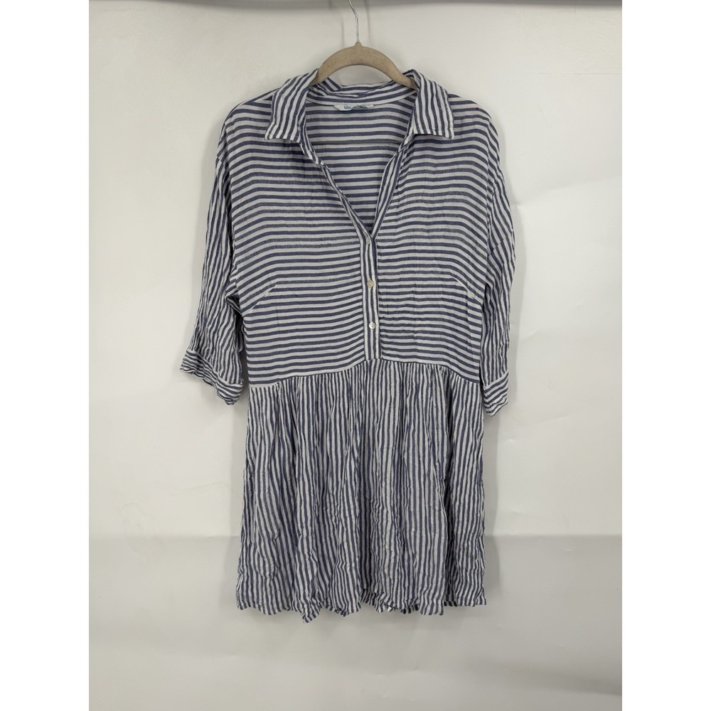 Blue Island Striped Shirt Dress Women S Blue Button Front Mini Coastal Beach